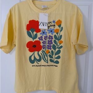 Zara Kids Yellow Floral Graphic Tee 12-14